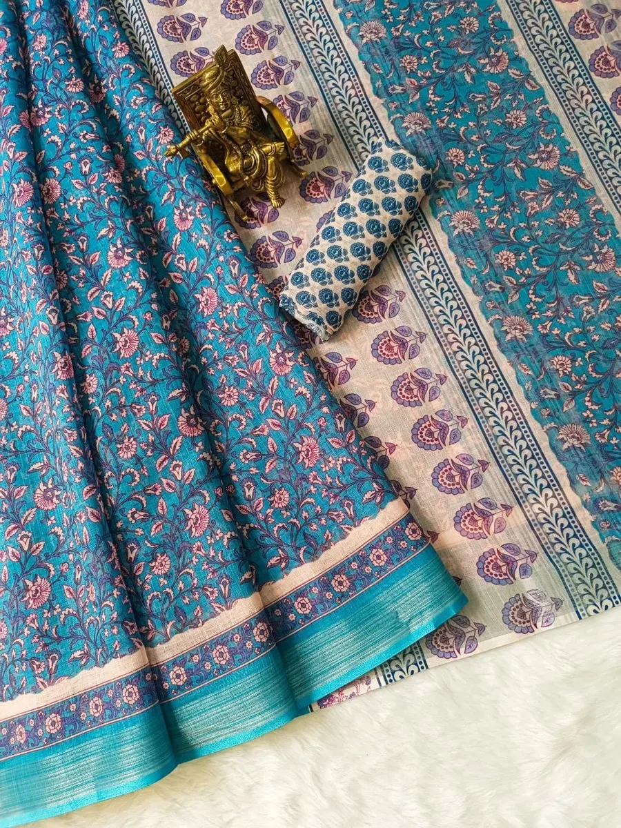 Elegant Digital Print Silver Jari Saree
